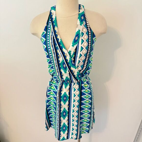 Parker 100% Silk Tribal Aztec Print Racerback Dress Size Small - Picture 2 of 7
